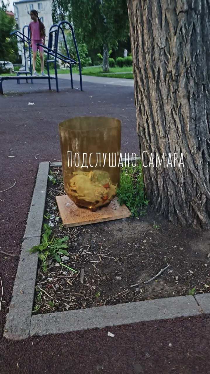 На детской площадке в сквере Санфировой жители обнаружили урны, сделанные из пивных кег. В администрации заявляют, что не устанавливали эти конструкции.