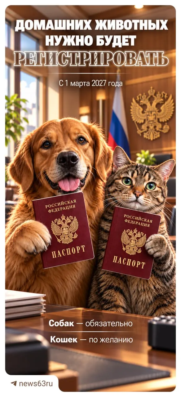 С 1 марта 2027 года владельцам собак придётся регистрировать питомцев и чипировать их. Регистрация кошек будет по желанию.