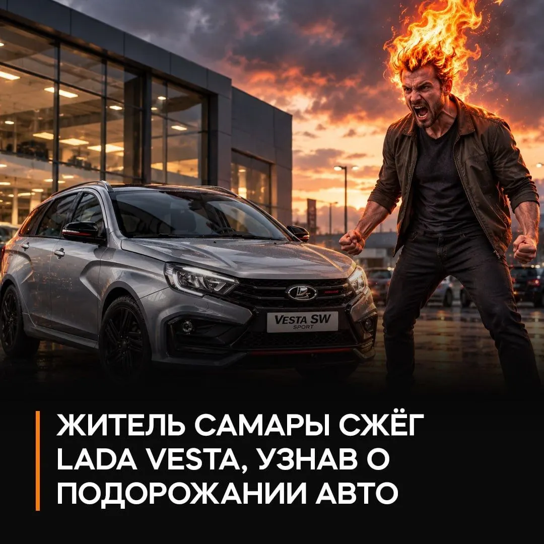 После внезапного подорожания перед сделкой мужчина бросил бутылку с горючей жидкостью на парковке и поджёг Lada Vesta; ущерб превысил 350 тысяч рублей, возбуждено уголовное дело.