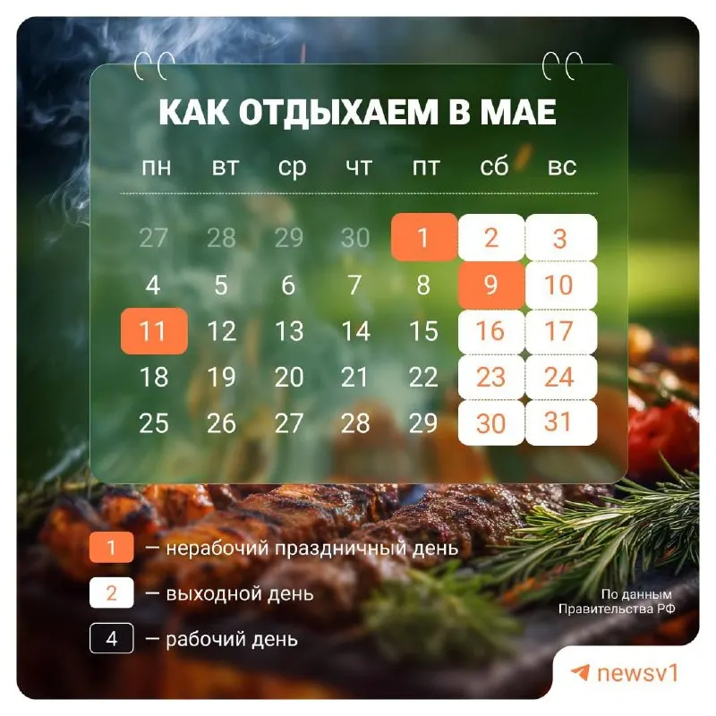 С 9 по 11 мая устанавливаются официальные нерабочие дни в связи с празднованием Дня Победы.